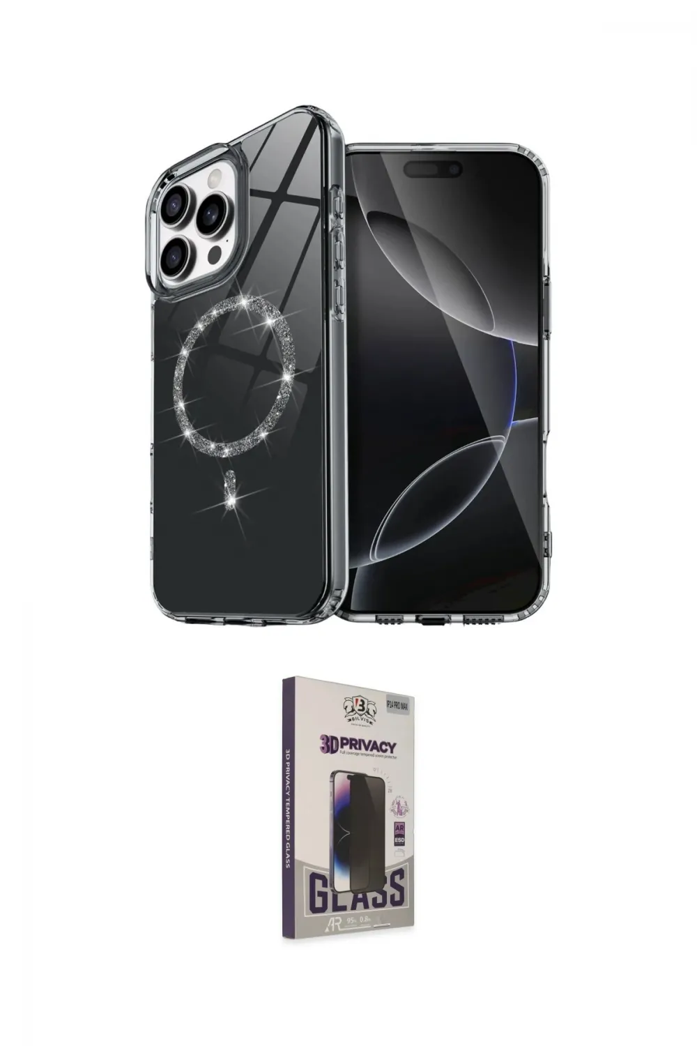 ieg™ iPhone 15 Pro Max Kılıf Kıvılcım Form Prime - Siyah Bilvis Hayalet Cam Ekran Koruyucu