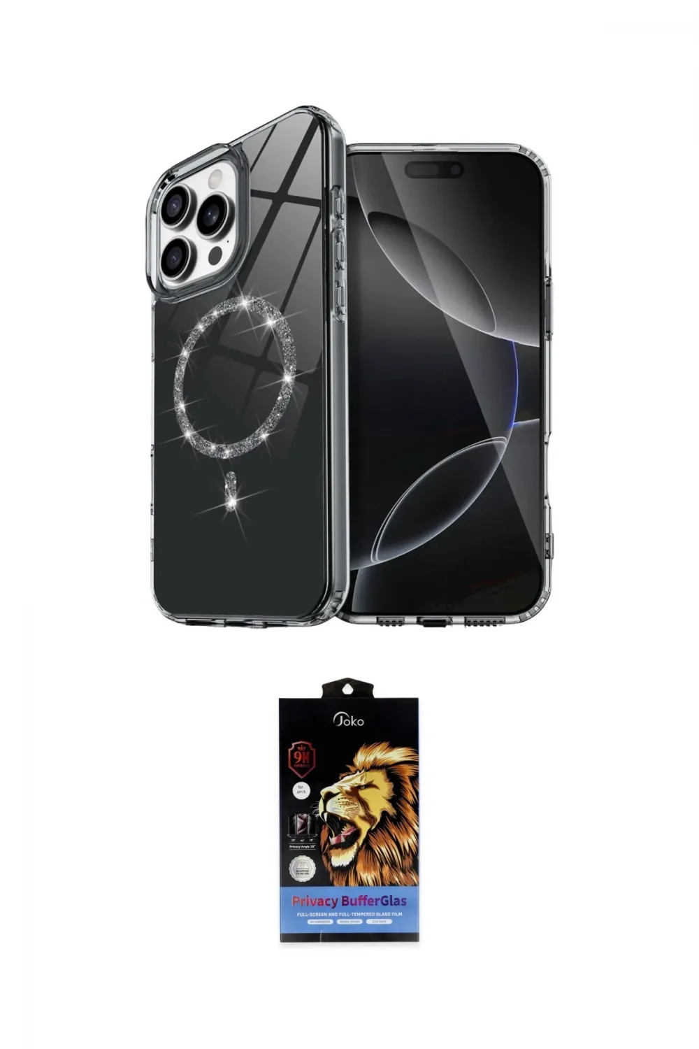 ieg™ iPhone 15 Pro Max Kılıf Kıvılcım Form Prime - Siyah Buffer Hayalet Cam Ekran Koruyucu