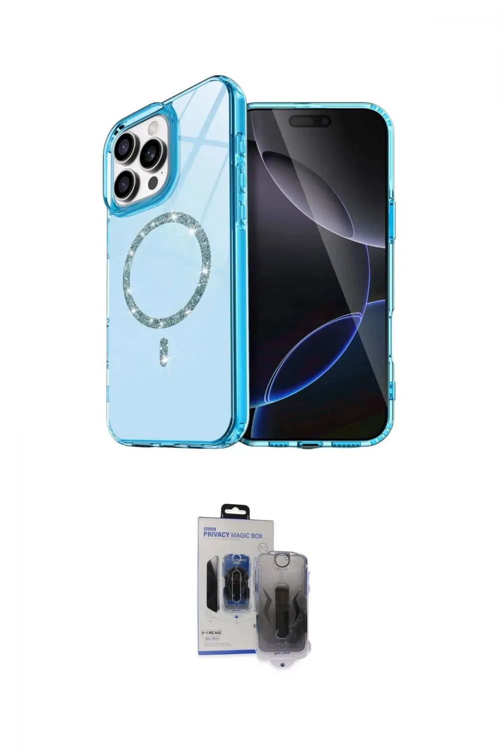 ieg™ iPhone 15 Pro Max Kılıf Kıvılcım Form Prime - Siyah Vanessa Magic Hayalet Cam