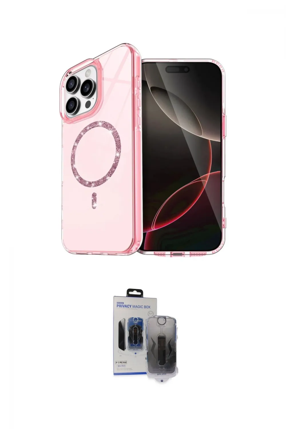 ieg™ iPhone 15 Pro Max Kılıf Kıvılcım Form Prime - Siyah Vanessa Magic Hayalet Cam