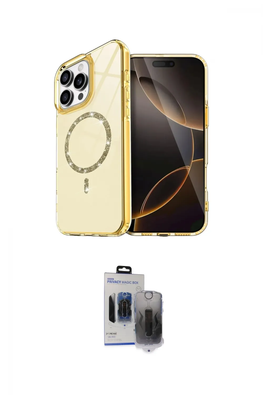 ieg™ iPhone 15 Pro Max Kılıf Kıvılcım Form Prime - Siyah Vanessa Magic Hayalet Cam