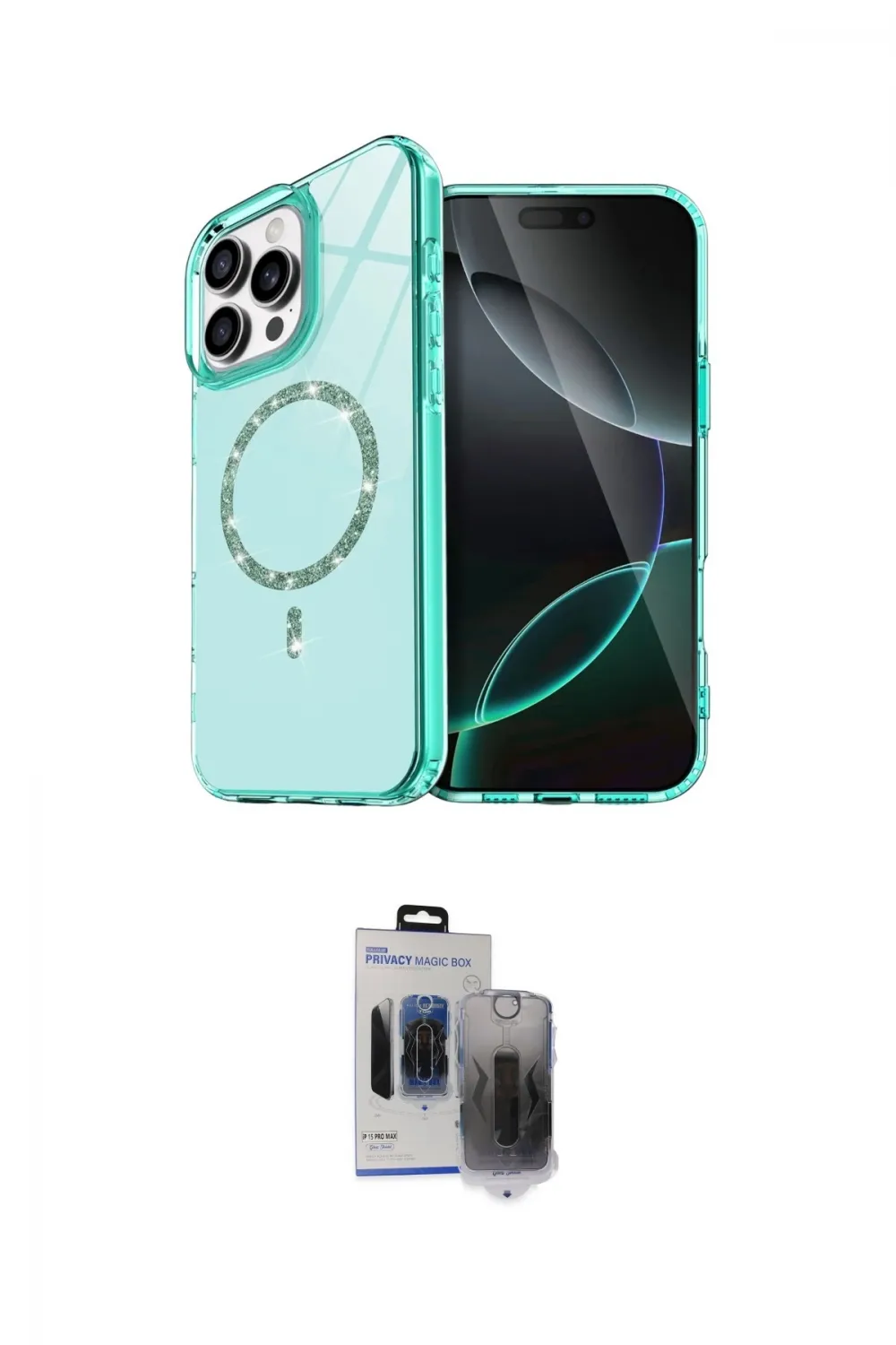 ieg™ iPhone 15 Pro Max Kılıf Kıvılcım Form Prime - Siyah Vanessa Magic Hayalet Cam