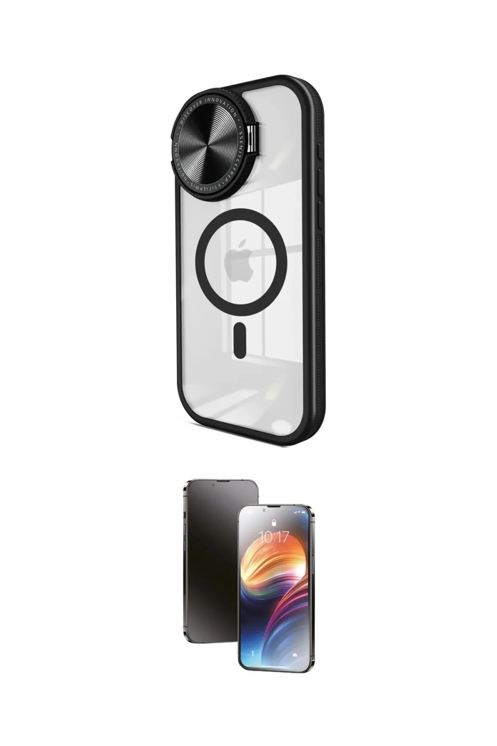 ieg™ iPhone 15 Pro Max Kılıf Kıvılcım Modern Koleksiyonu - Siyah 3D Antistatik Mat Seramik Nano Ekran Koruyucu