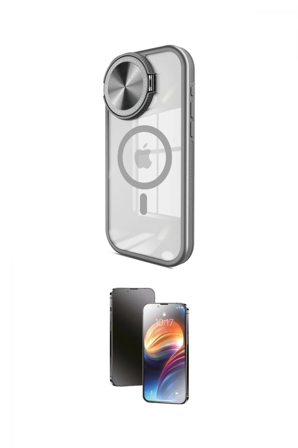 ieg™ iPhone 15 Pro Max Kılıf Kıvılcım Modern Koleksiyonu - Siyah 3D Antistatik Mat Seramik Nano Ekran Koruyucu