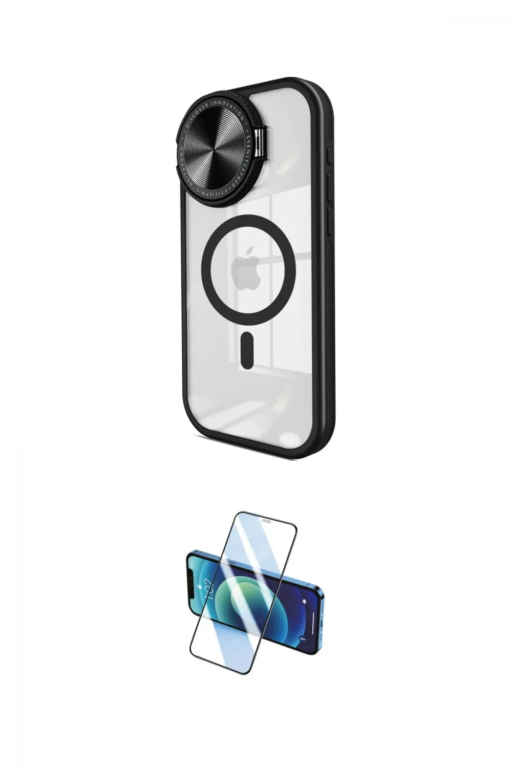 ieg™ iPhone 15 Pro Max Kılıf Kıvılcım Modern Koleksiyonu - Siyah 3D Antistatik Seramik Nano Ekran Koruyucu