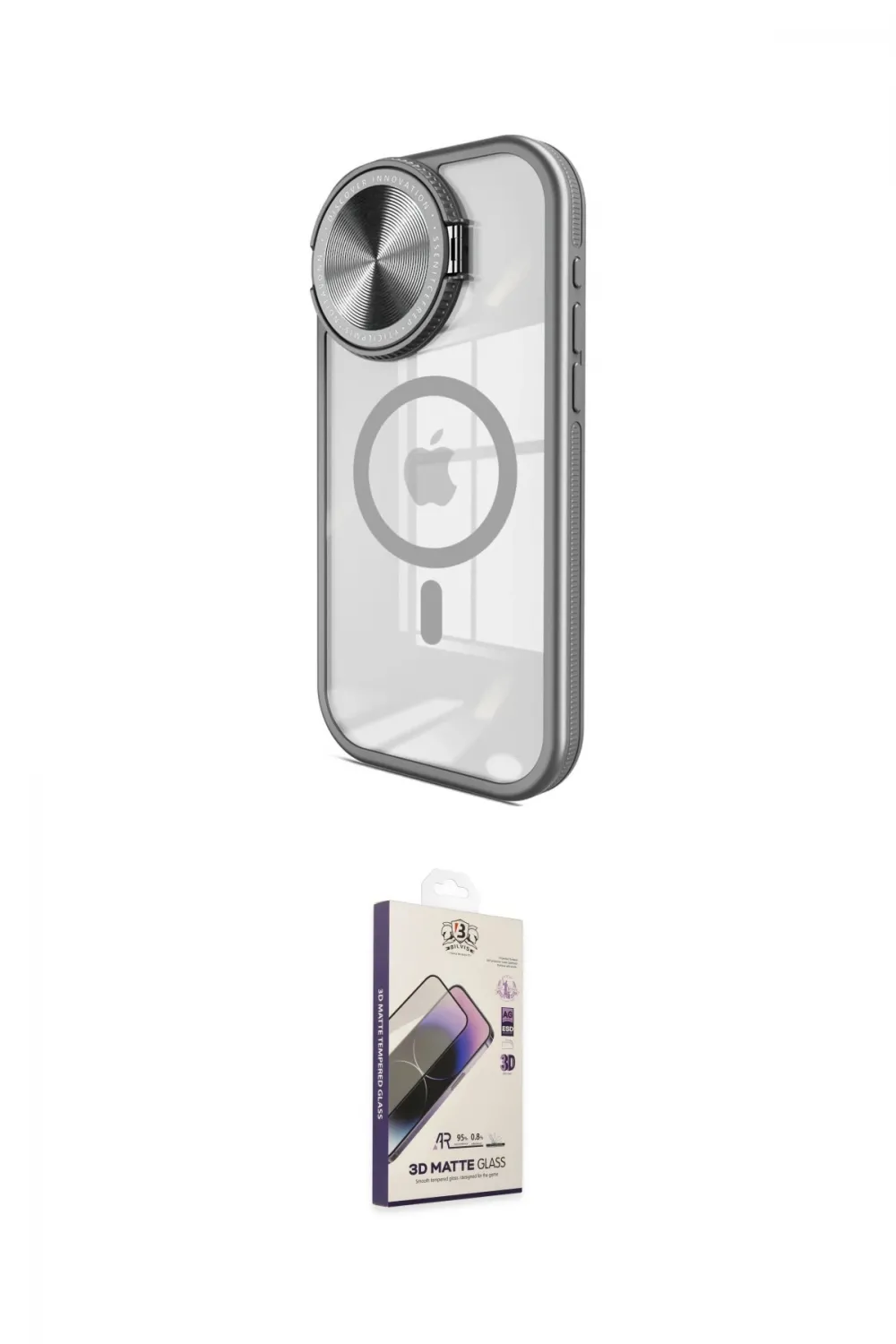 ieg™ iPhone 15 Pro Max Kılıf Kıvılcım Modern Koleksiyonu - Siyah Bilvis 3D Mat Cam Ekran Koruyucu
