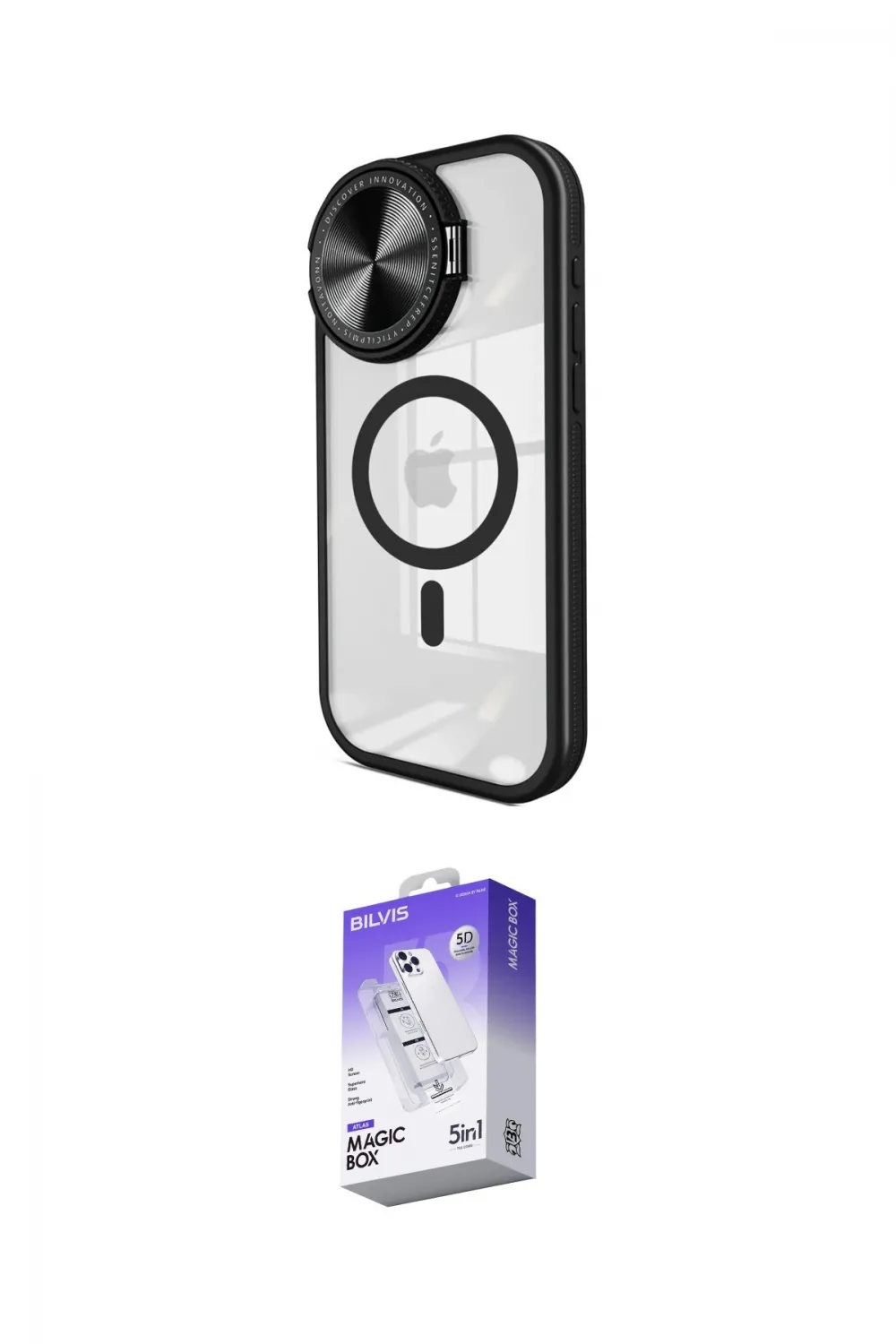 ieg™ iPhone 15 Pro Max Kılıf Kıvılcım Modern Koleksiyonu - Siyah Bilvis 5in1 3D Magic Cam Ekran Koruyucu