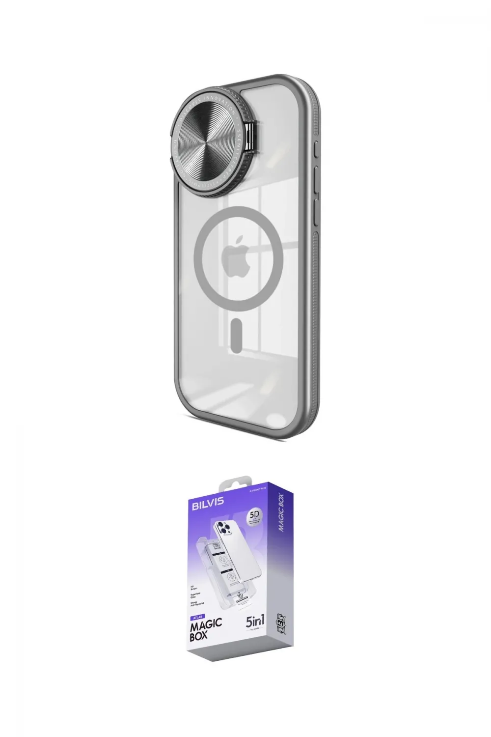 ieg™ iPhone 15 Pro Max Kılıf Kıvılcım Modern Koleksiyonu - Siyah Bilvis 5in1 3D Magic Cam Ekran Koruyucu