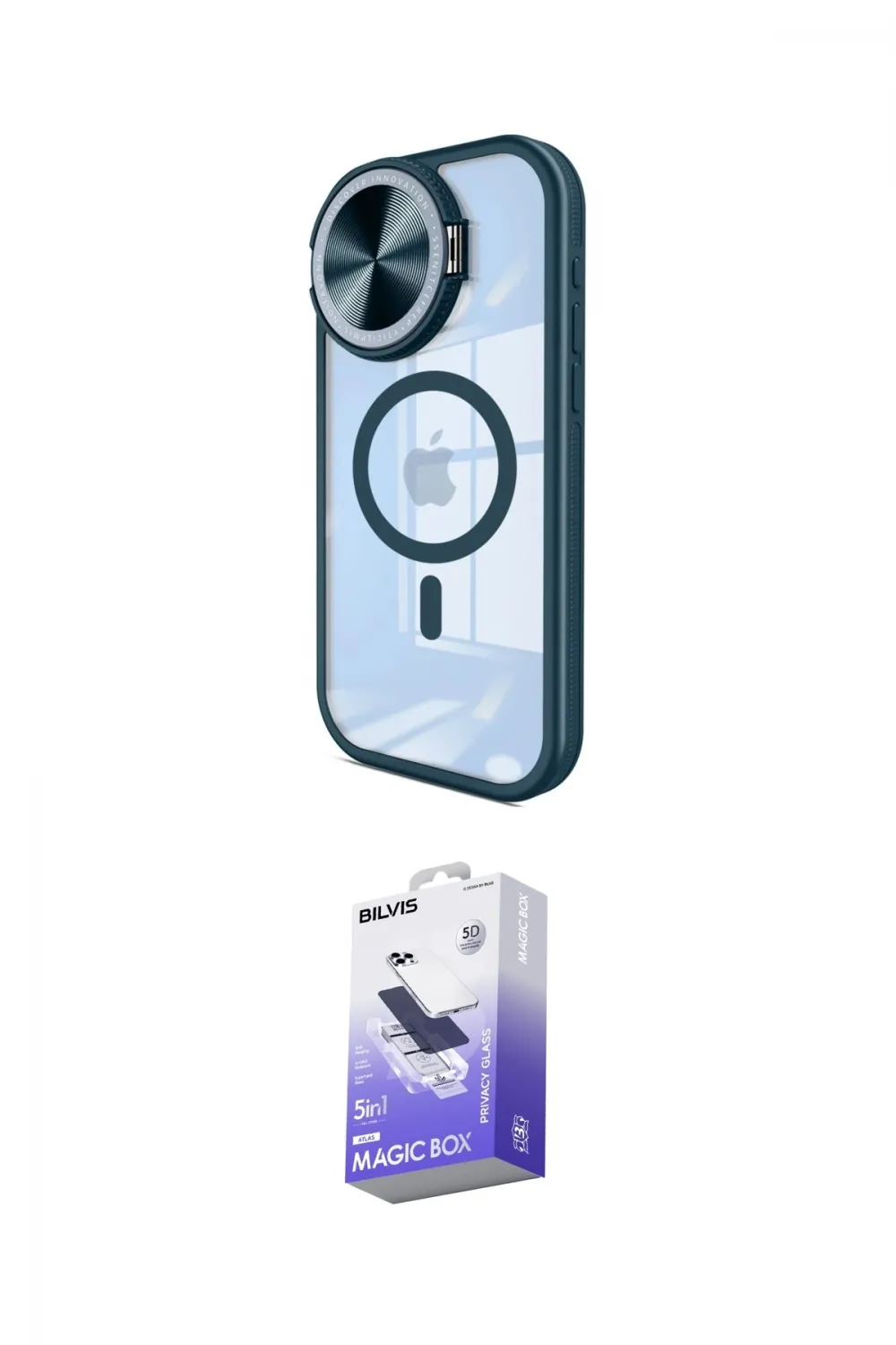 ieg™ iPhone 15 Pro Max Kılıf Kıvılcım Modern Koleksiyonu - Siyah Bilvis 5in1 5D Magic Hayalet Cam Ekran Koruyucu