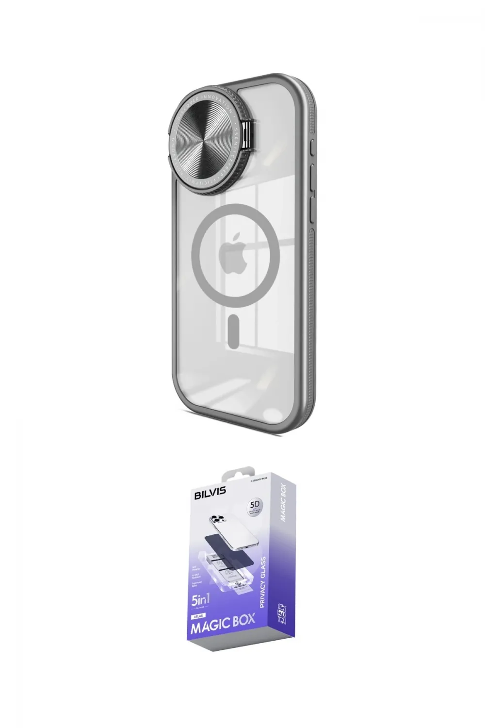 ieg™ iPhone 15 Pro Max Kılıf Kıvılcım Modern Koleksiyonu - Siyah Bilvis 5in1 5D Magic Hayalet Cam Ekran Koruyucu