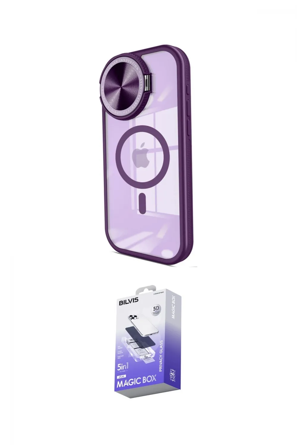 ieg™ iPhone 15 Pro Max Kılıf Kıvılcım Modern Koleksiyonu - Siyah Bilvis 5in1 5D Magic Hayalet Cam Ekran Koruyucu