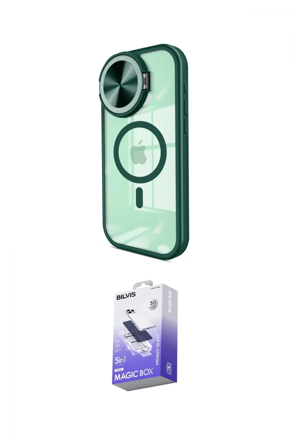 ieg™ iPhone 15 Pro Max Kılıf Kıvılcım Modern Koleksiyonu - Siyah Bilvis 5in1 5D Magic Hayalet Cam Ekran Koruyucu