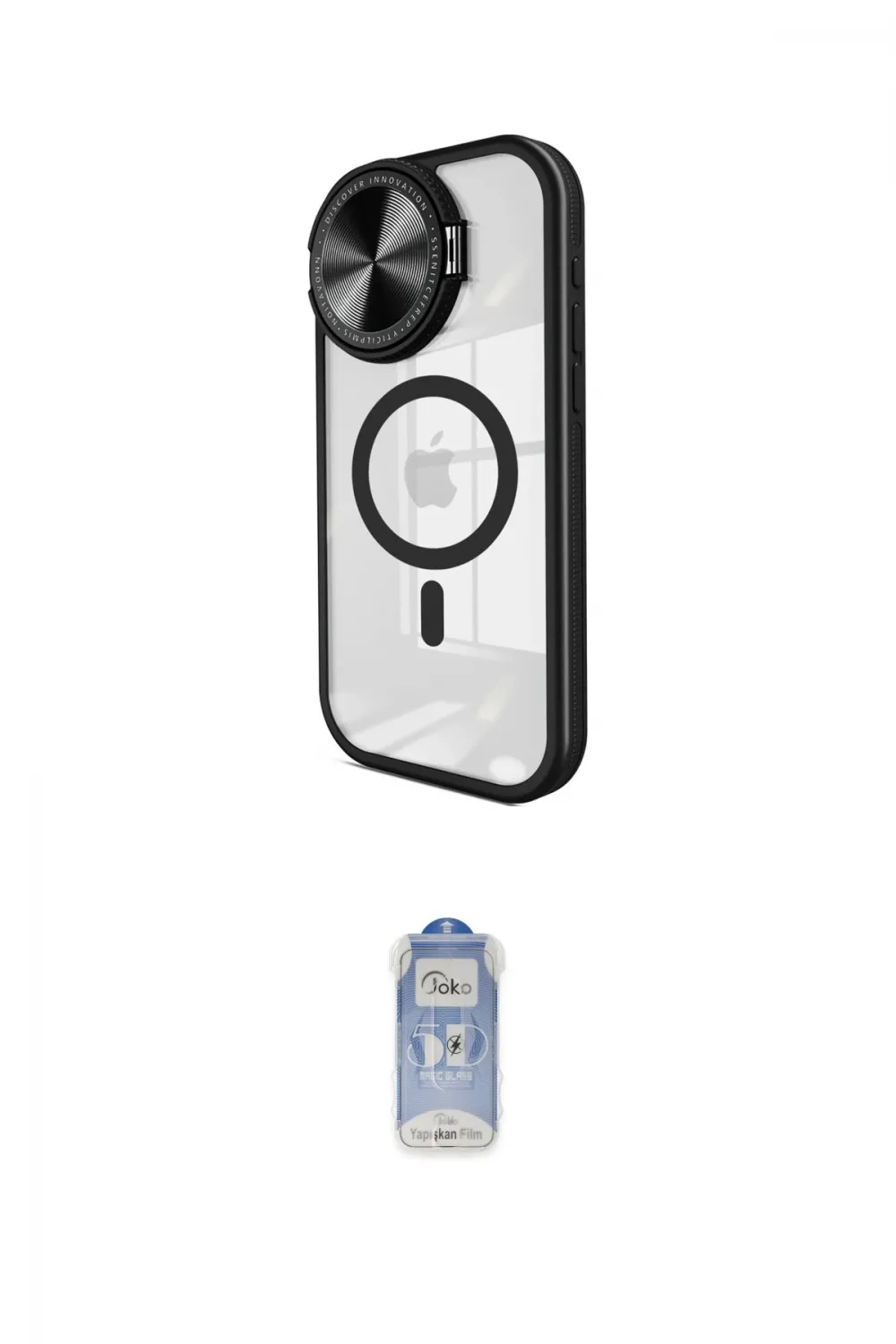 ieg™ iPhone 15 Pro Max Kılıf Kıvılcım Modern Koleksiyonu - Siyah Joko Magic 5D Cam