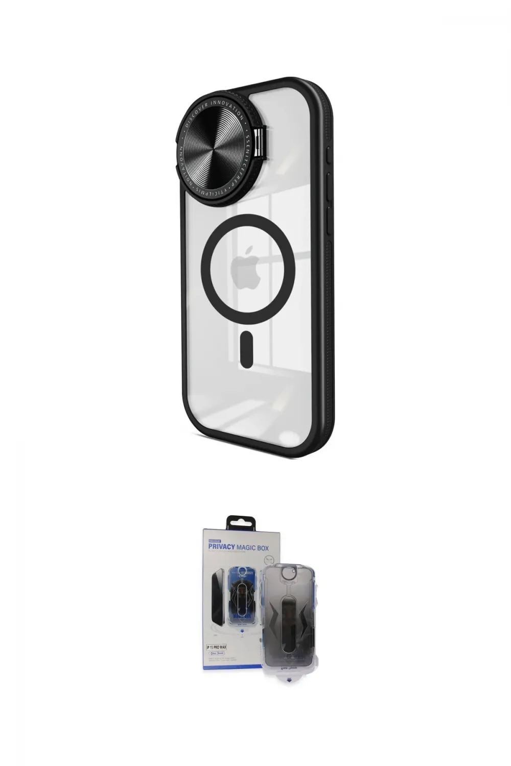 ieg™ iPhone 15 Pro Max Kılıf Kıvılcım Modern Koleksiyonu - Siyah Vanessa Magic Hayalet Cam