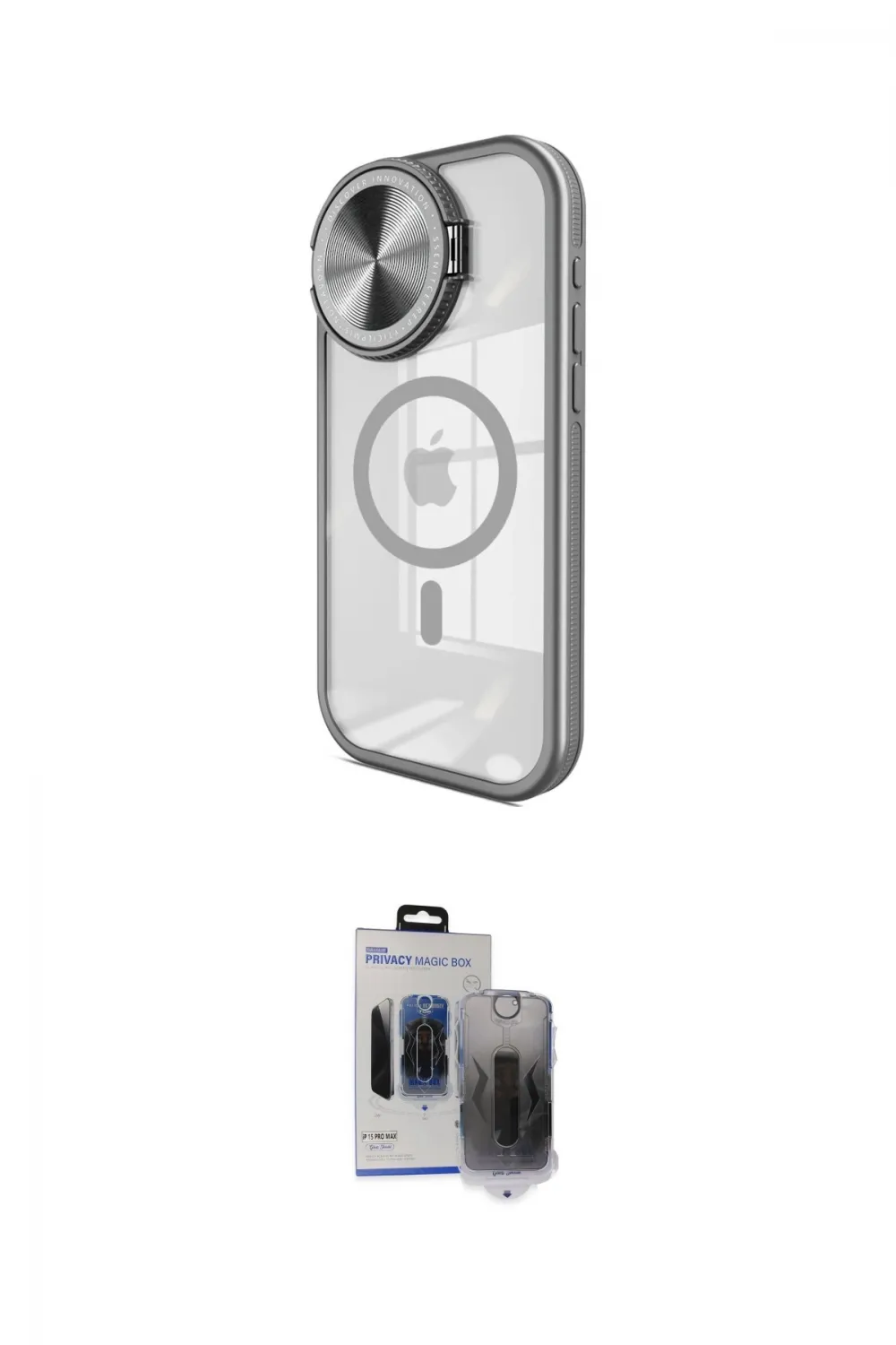 ieg™ iPhone 15 Pro Max Kılıf Kıvılcım Modern Koleksiyonu - Siyah Vanessa Magic Hayalet Cam