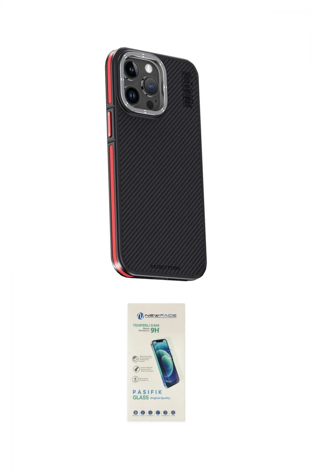 ieg™ iPhone 15 Pro Max Kılıf Kıvılcım Modern Özel Seri - Şeffaf Pasifik Cam Ekran Koruyucu
