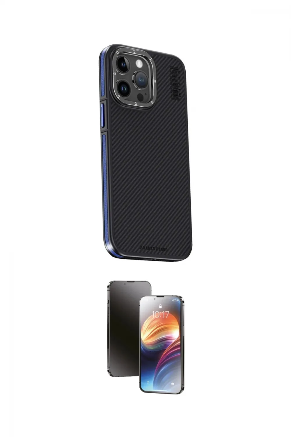 ieg™ iPhone 15 Pro Max Kılıf Kıvılcım Modern Özel Seri - Siyah 3D Antistatik Mat Seramik Nano Ekran Koruyucu