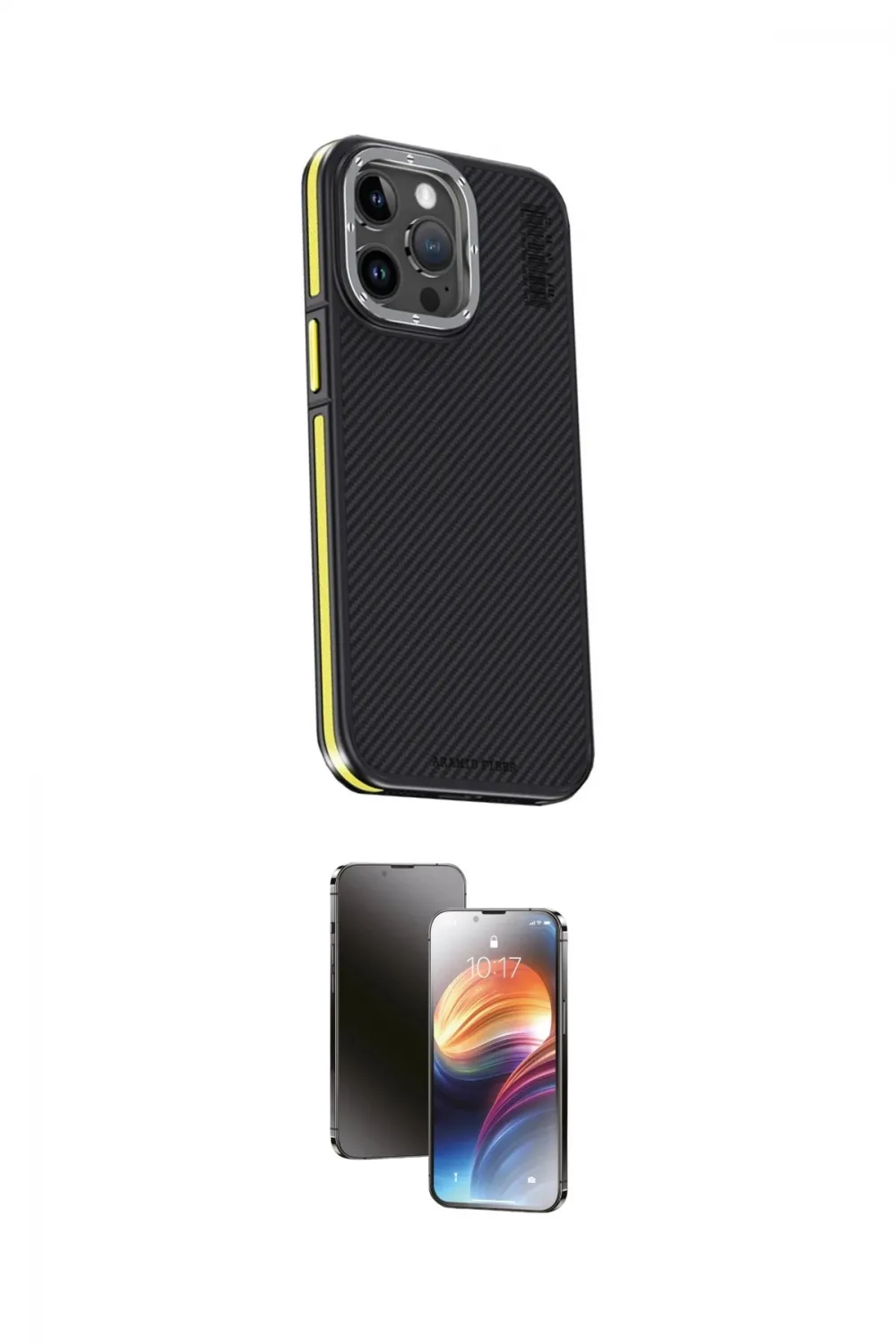 ieg™ iPhone 15 Pro Max Kılıf Kıvılcım Modern Özel Seri - Siyah 3D Antistatik Mat Seramik Nano Ekran Koruyucu