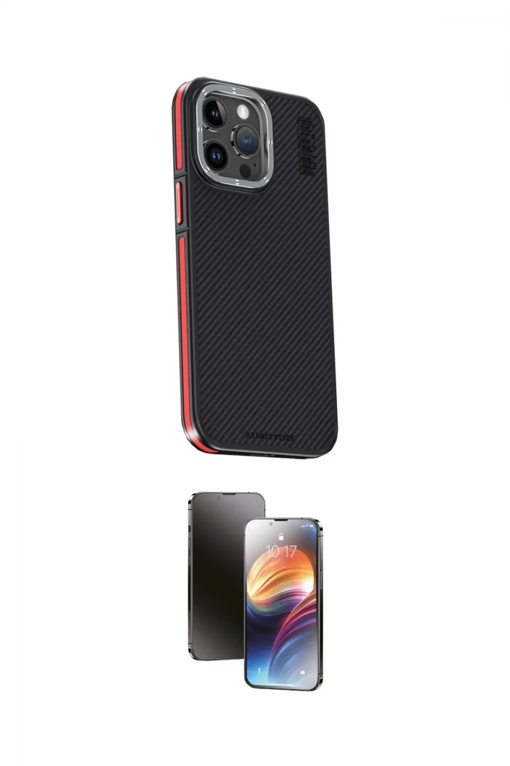 ieg™ iPhone 15 Pro Max Kılıf Kıvılcım Modern Özel Seri - Siyah 3D Antistatik Mat Seramik Nano Ekran Koruyucu