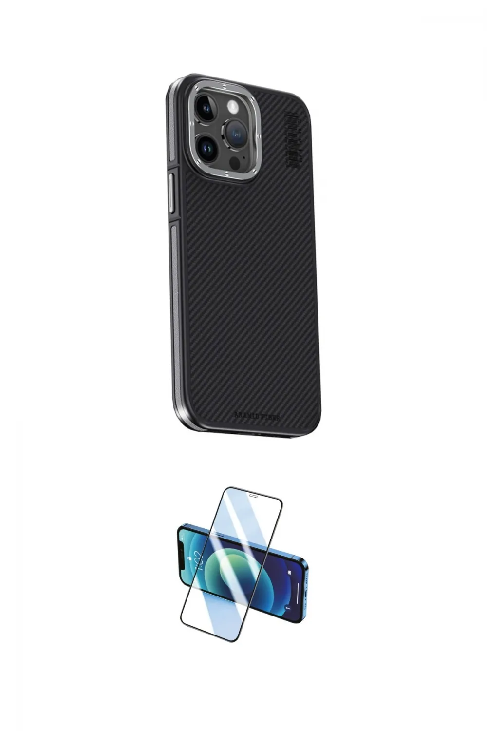 ieg™ iPhone 15 Pro Max Kılıf Kıvılcım Modern Özel Seri - Siyah 3D Antistatik Seramik Nano Ekran Koruyucu