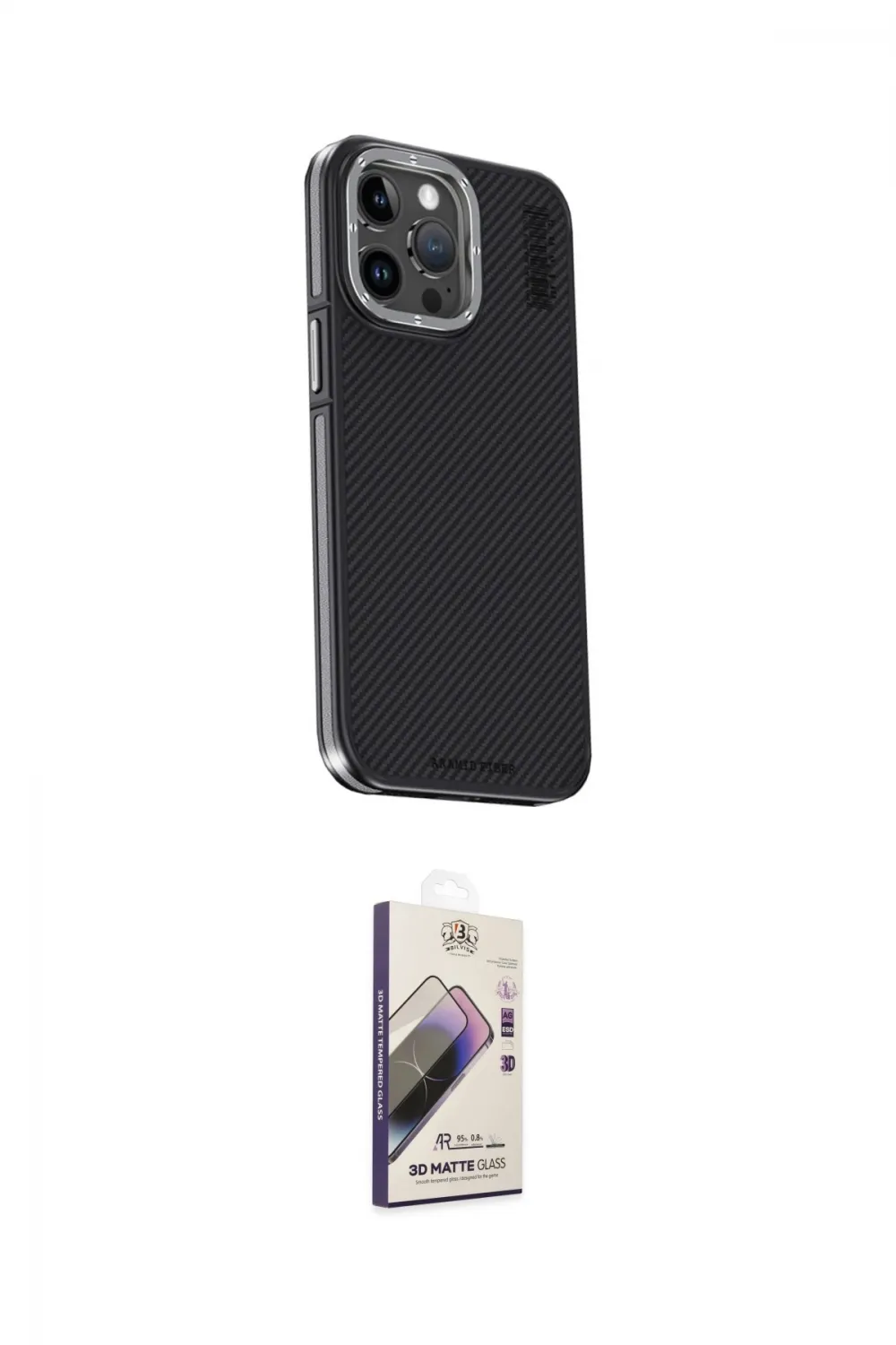 ieg™ iPhone 15 Pro Max Kılıf Kıvılcım Modern Özel Seri - Siyah Bilvis 3D Mat Cam Ekran Koruyucu