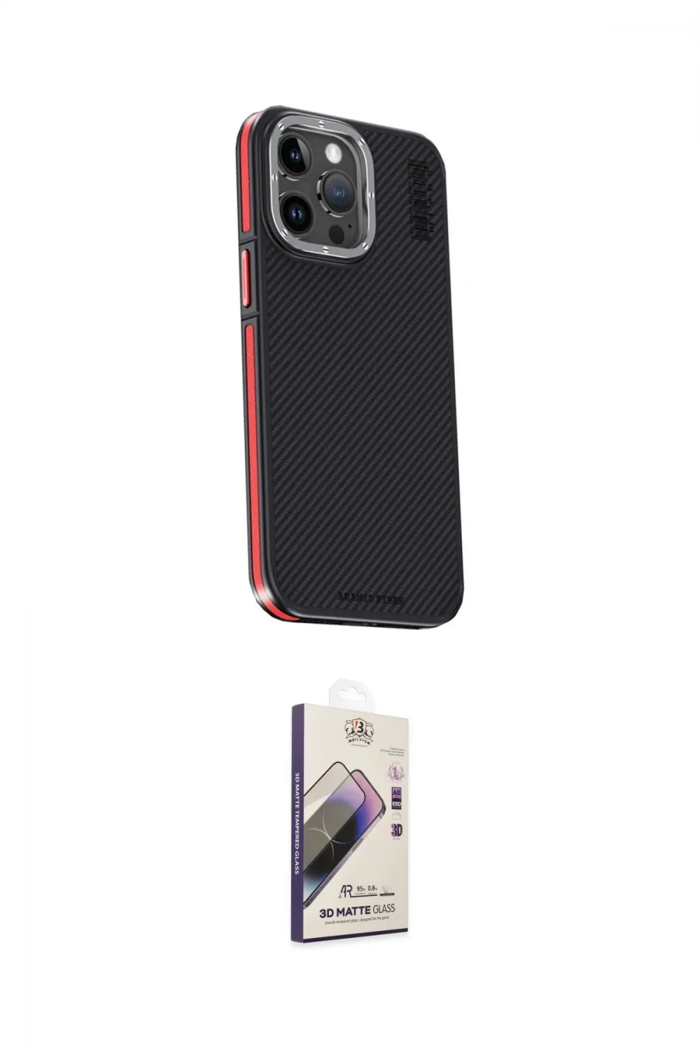 ieg™ iPhone 15 Pro Max Kılıf Kıvılcım Modern Özel Seri - Siyah Bilvis 3D Mat Cam Ekran Koruyucu