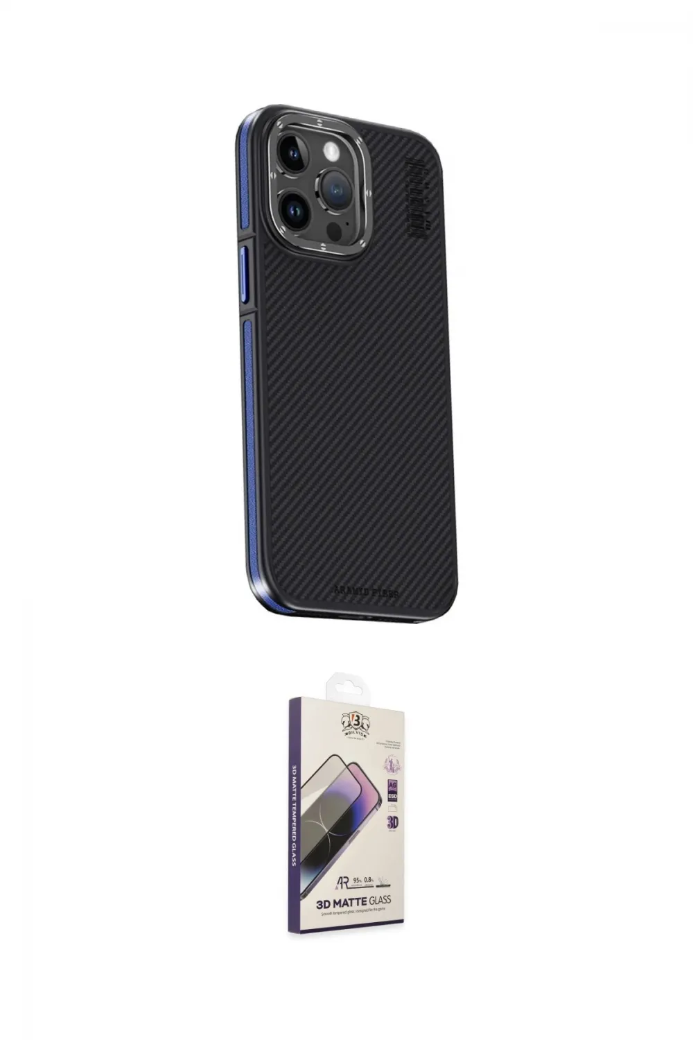 ieg™ iPhone 15 Pro Max Kılıf Kıvılcım Modern Özel Seri - Siyah Bilvis 3D Mat Cam Ekran Koruyucu