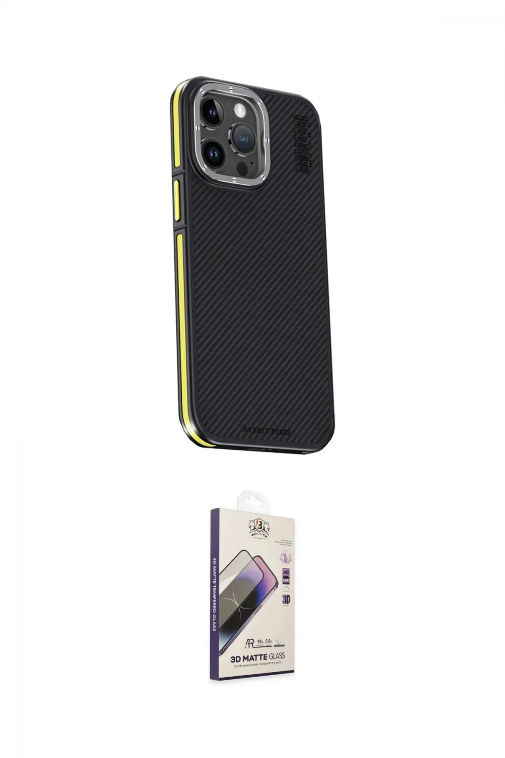 ieg™ iPhone 15 Pro Max Kılıf Kıvılcım Modern Özel Seri - Siyah Bilvis 3D Mat Cam Ekran Koruyucu