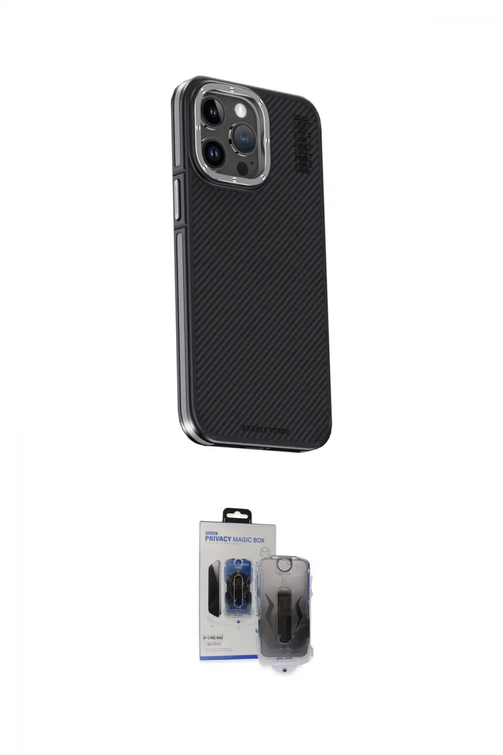 ieg™ iPhone 15 Pro Max Kılıf Kıvılcım Modern Özel Seri - Siyah Vanessa Magic Hayalet Cam