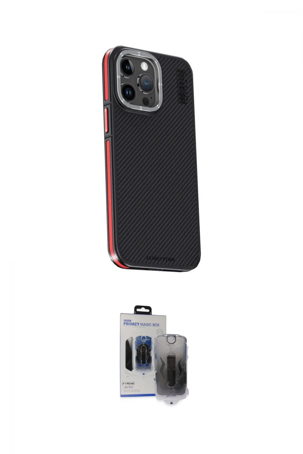 ieg™ iPhone 15 Pro Max Kılıf Kıvılcım Modern Özel Seri - Siyah Vanessa Magic Hayalet Cam