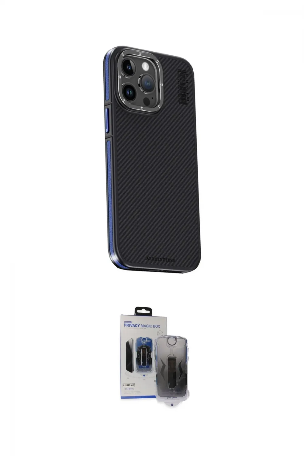ieg™ iPhone 15 Pro Max Kılıf Kıvılcım Modern Özel Seri - Siyah Vanessa Magic Hayalet Cam