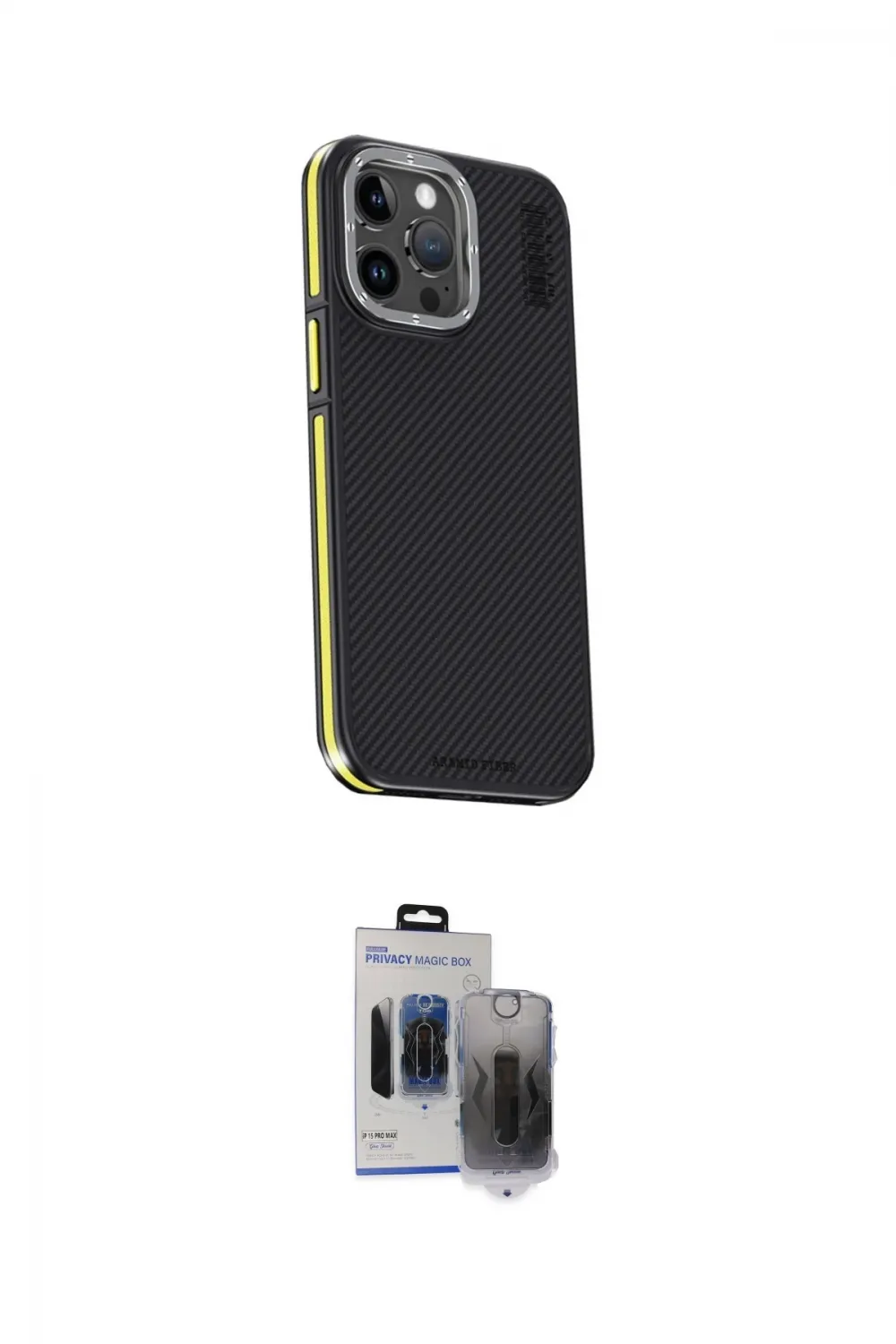 ieg™ iPhone 15 Pro Max Kılıf Kıvılcım Modern Özel Seri - Siyah Vanessa Magic Hayalet Cam