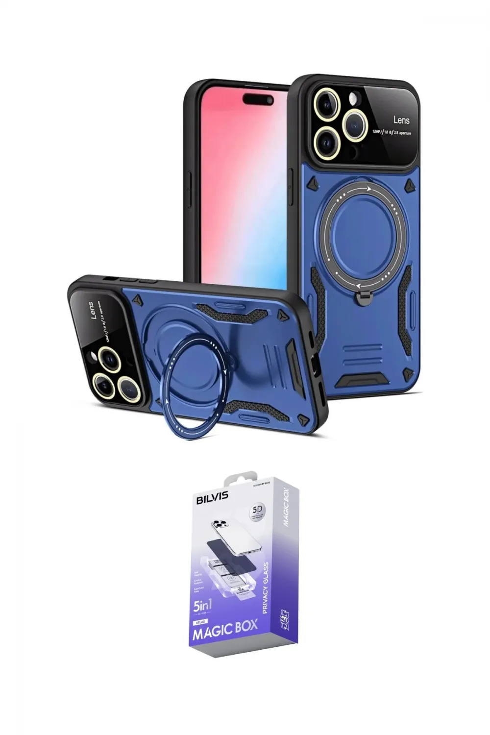 ieg™ iPhone 15 Pro Max Kılıf Kıvılcım Modern Serisi - Siyah Bilvis 5in1 5D Magic Hayalet Cam Ekran Koruyucu