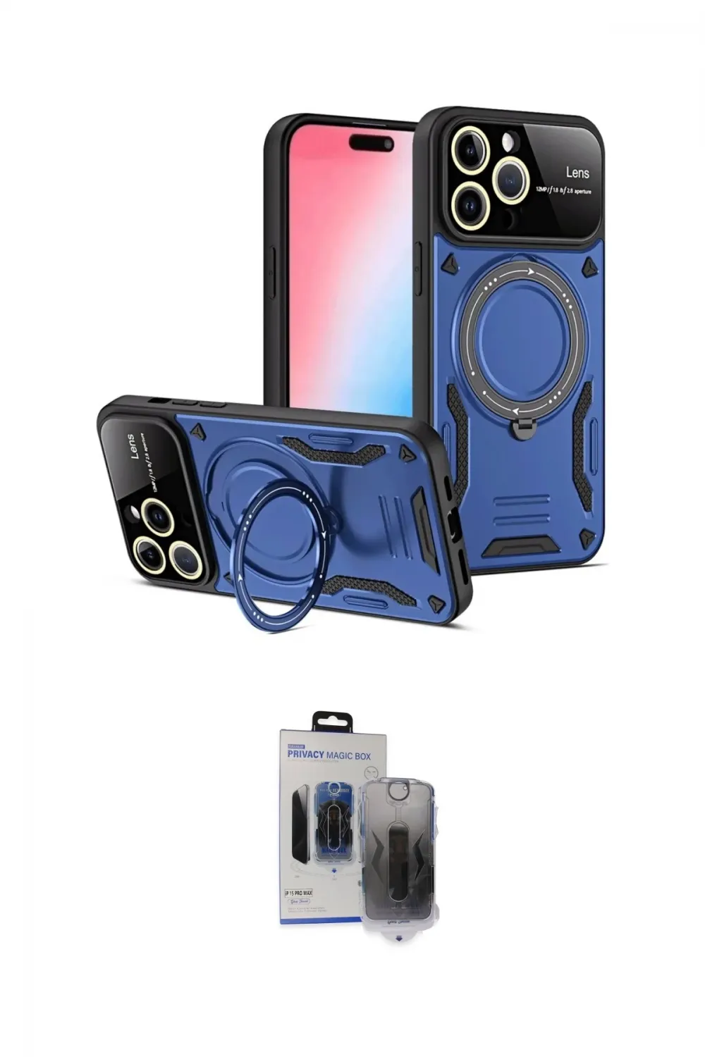 ieg™ iPhone 15 Pro Max Kılıf Kıvılcım Modern Serisi - Siyah Vanessa Magic Hayalet Cam