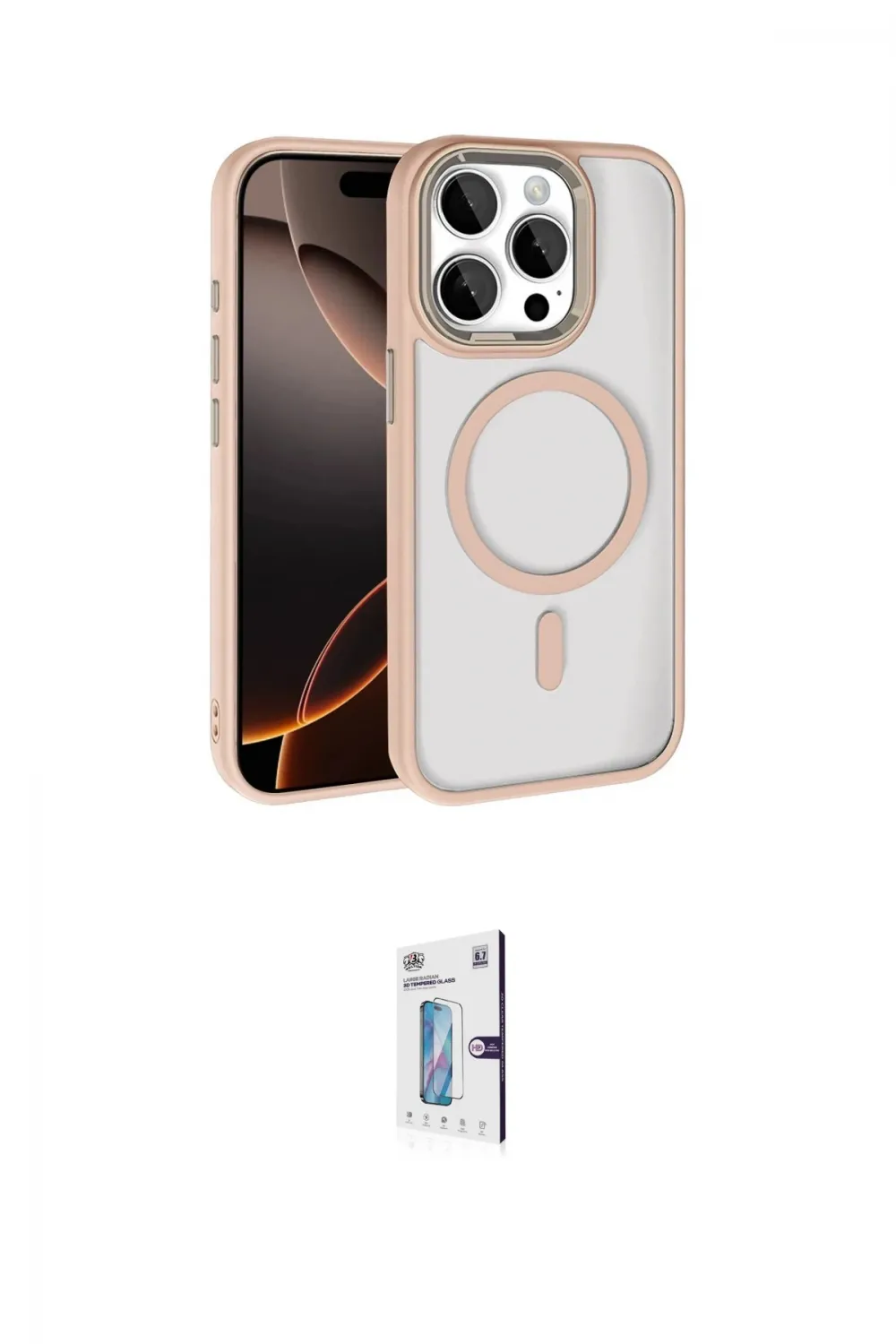 ieg™ iPhone 15 Pro Max Kılıf Kıvılcım Prime - Siyah Bilvis 0.18mm Plus Cam Ekran Koruyucu