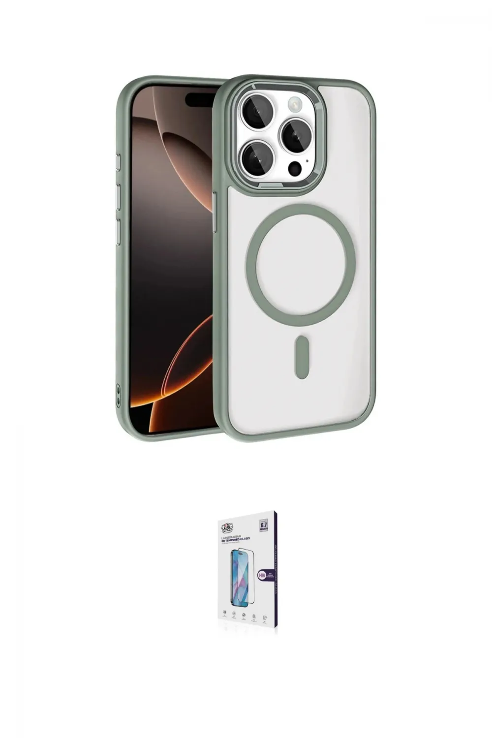 ieg™ iPhone 15 Pro Max Kılıf Kıvılcım Prime - Siyah Bilvis 0.18mm Plus Cam Ekran Koruyucu