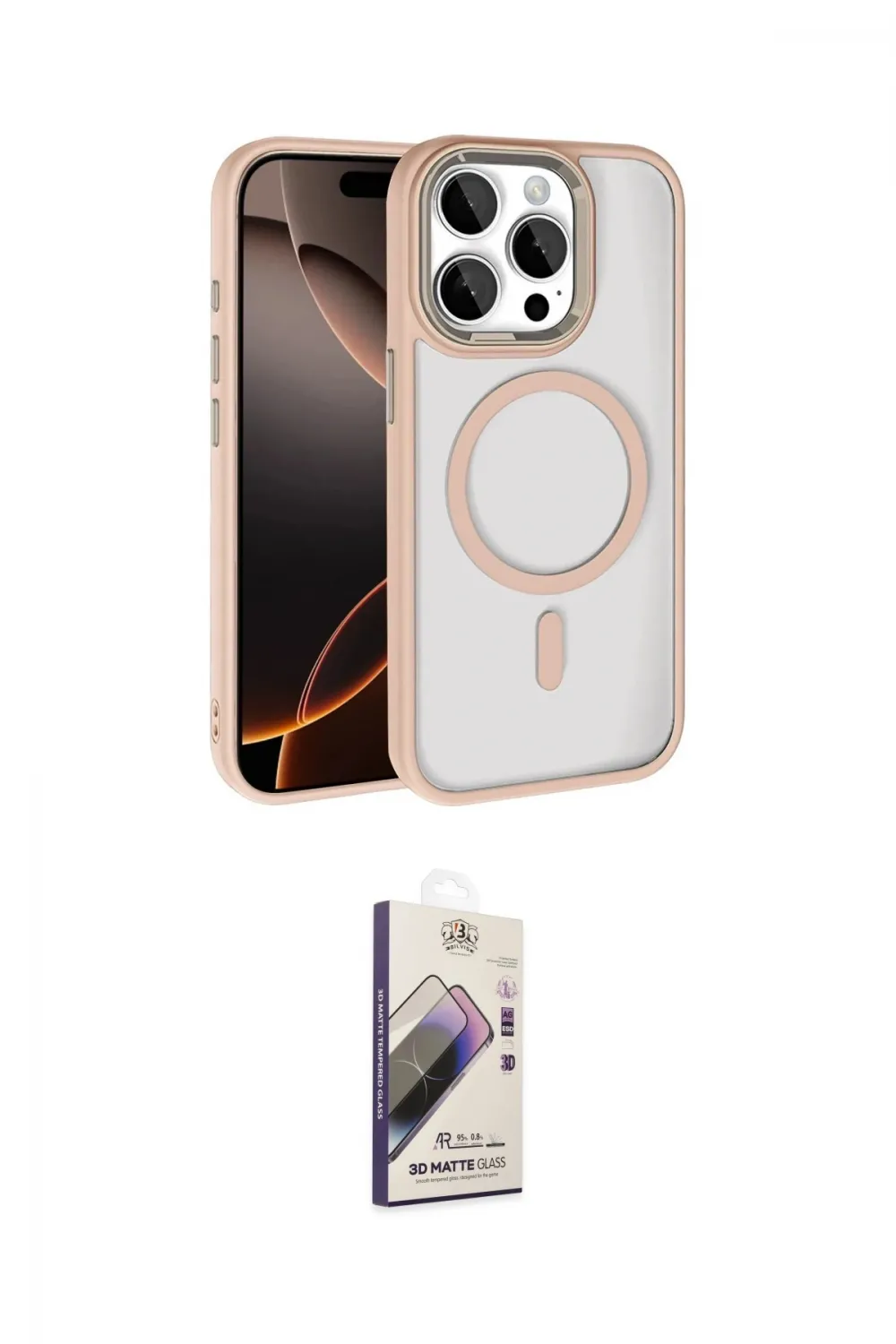 ieg™ iPhone 15 Pro Max Kılıf Kıvılcım Prime - Siyah Bilvis 3D Mat Cam Ekran Koruyucu