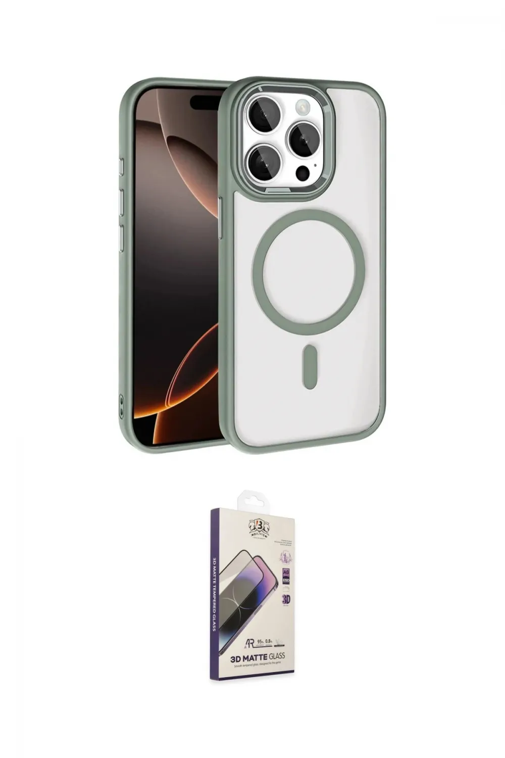ieg™ iPhone 15 Pro Max Kılıf Kıvılcım Prime - Siyah Bilvis 3D Mat Cam Ekran Koruyucu