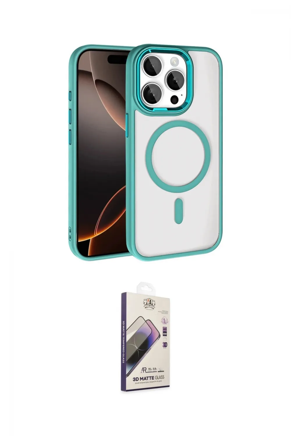 ieg™ iPhone 15 Pro Max Kılıf Kıvılcım Prime - Siyah Bilvis 3D Mat Cam Ekran Koruyucu
