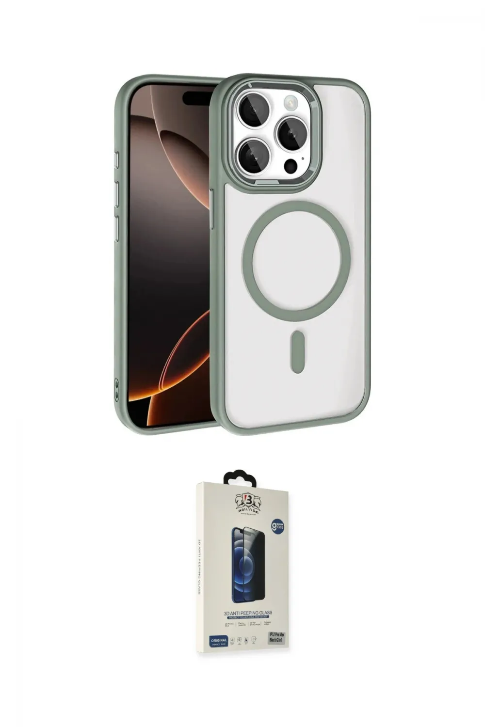 ieg™ iPhone 15 Pro Max Kılıf Kıvılcım Prime - Siyah Bilvis Hayalet Cam Ekran Koruyucu