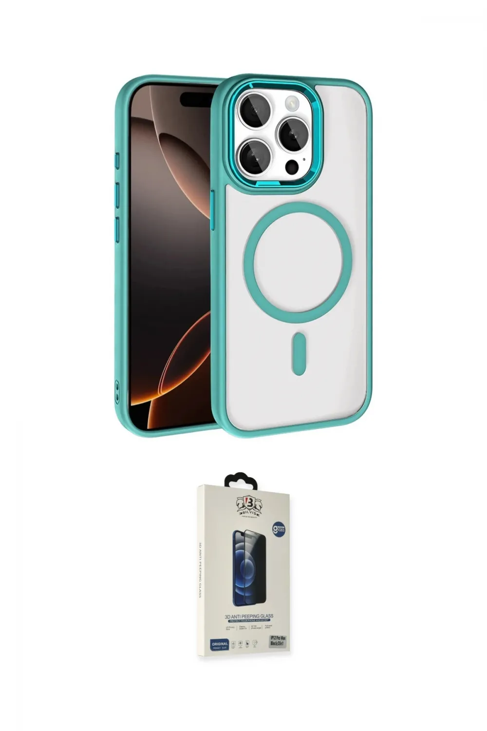 ieg™ iPhone 15 Pro Max Kılıf Kıvılcım Prime - Siyah Bilvis Hayalet Cam Ekran Koruyucu
