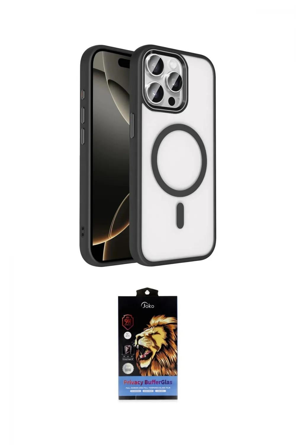 ieg™ iPhone 15 Pro Max Kılıf Kıvılcım Prime - Siyah Buffer Hayalet Cam Ekran Koruyucu
