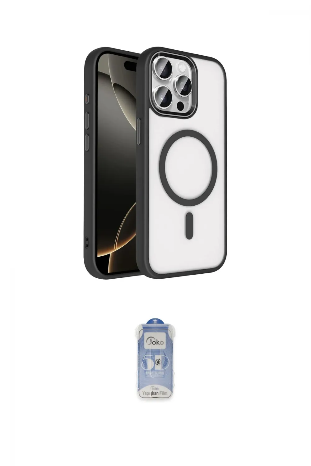 ieg™ iPhone 15 Pro Max Kılıf Kıvılcım Prime - Siyah Joko Magic 5D Cam