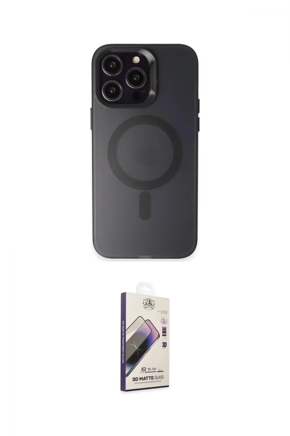 ieg™ iPhone 15 Pro Max Kılıf Kozmos Çizgi Prime - Siyah Bilvis 3D Mat Cam Ekran Koruyucu