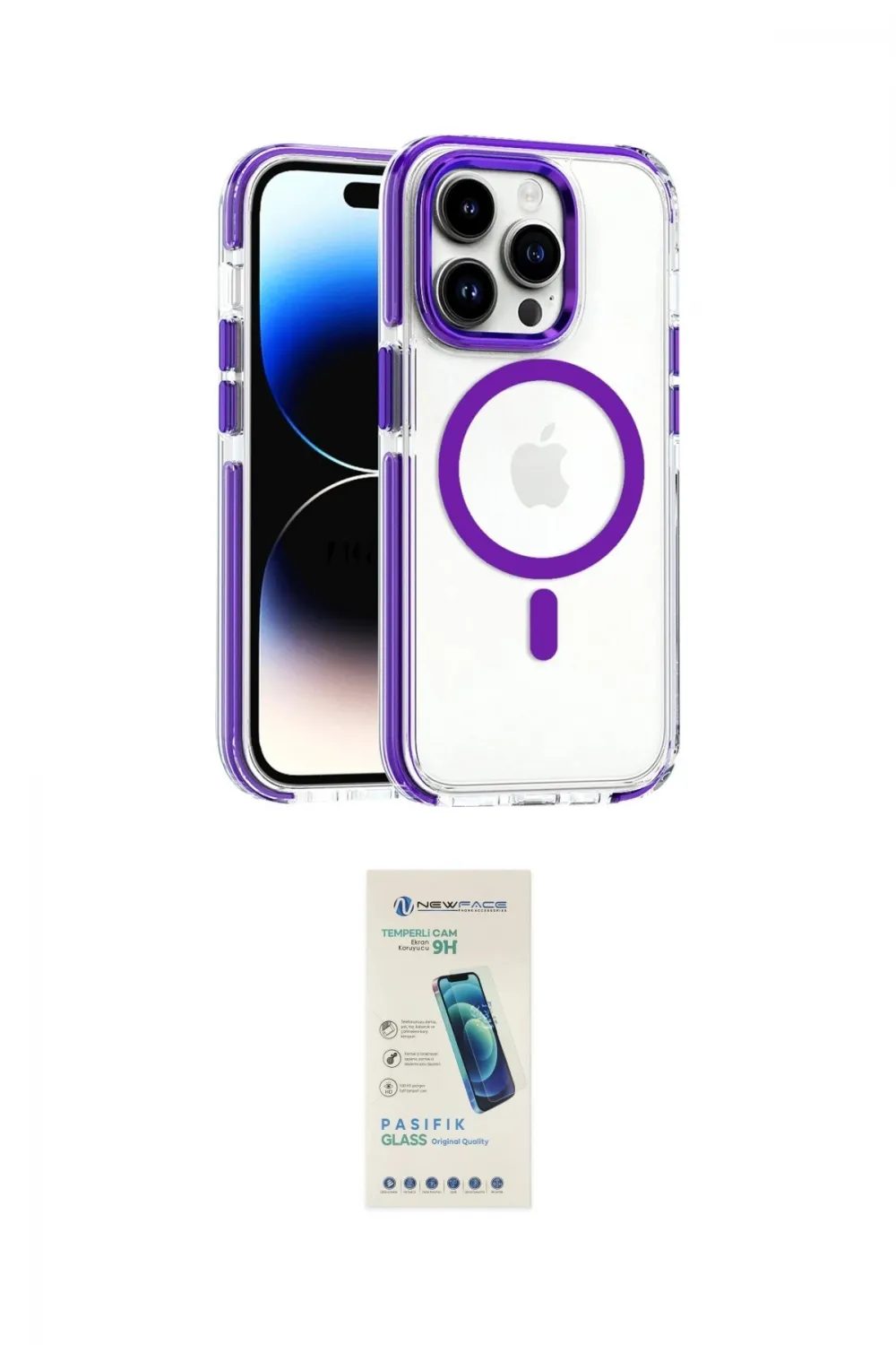 ieg™ iPhone 15 Pro Max Kılıf Kozmos Doku Koleksiyonu - Şeffaf Pasifik Cam Ekran Koruyucu