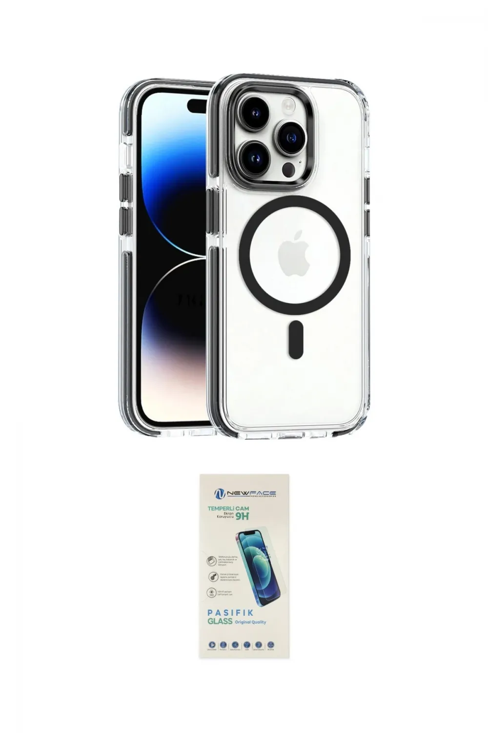 ieg™ iPhone 15 Pro Max Kılıf Kozmos Doku Koleksiyonu - Şeffaf Pasifik Cam Ekran Koruyucu