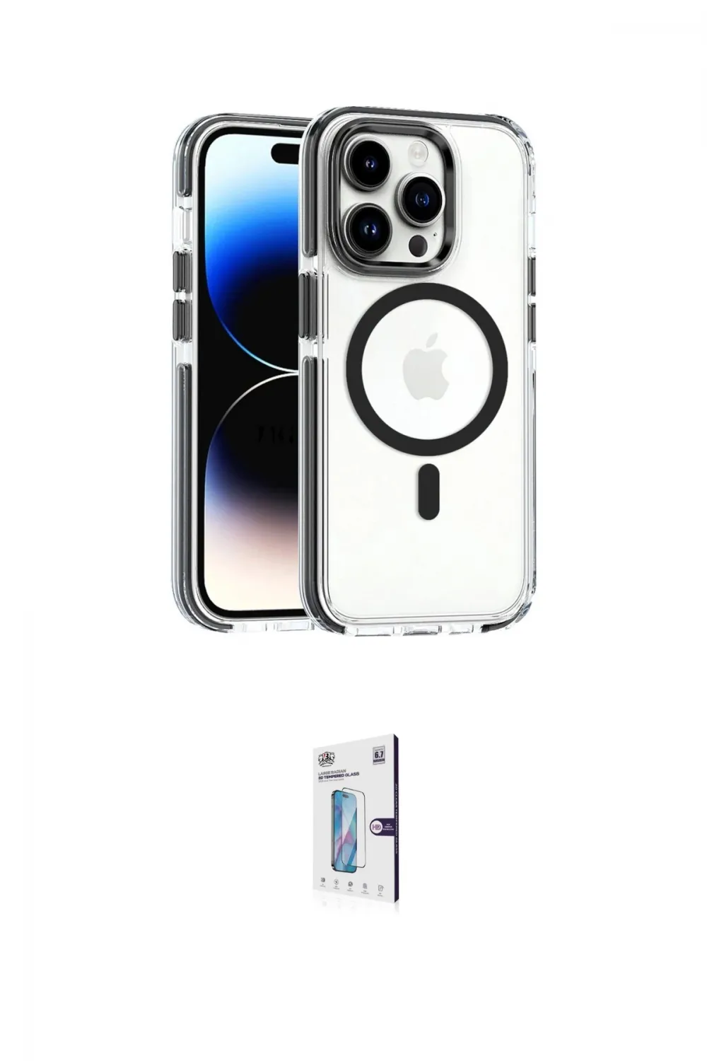 ieg™ iPhone 15 Pro Max Kılıf Kozmos Doku Koleksiyonu - Siyah Bilvis 0.18mm Plus Cam Ekran Koruyucu