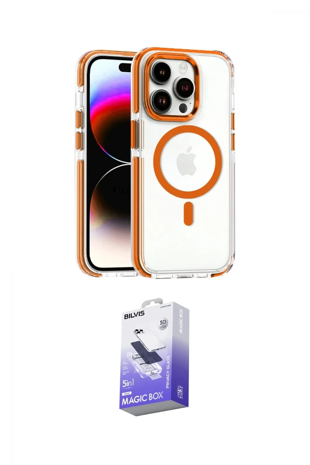 ieg™ iPhone 15 Pro Max Kılıf Kozmos Doku Koleksiyonu - Siyah Bilvis 5in1 5D Magic Hayalet Cam Ekran Koruyucu
