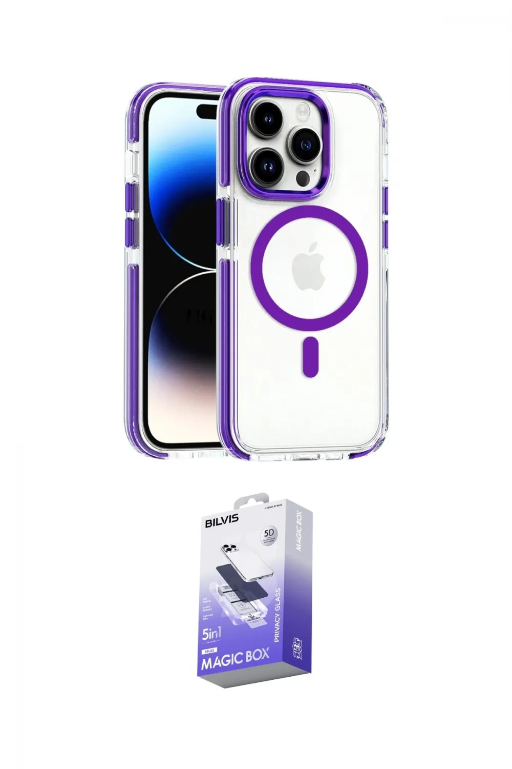 ieg™ iPhone 15 Pro Max Kılıf Kozmos Doku Koleksiyonu - Siyah Bilvis 5in1 5D Magic Hayalet Cam Ekran Koruyucu