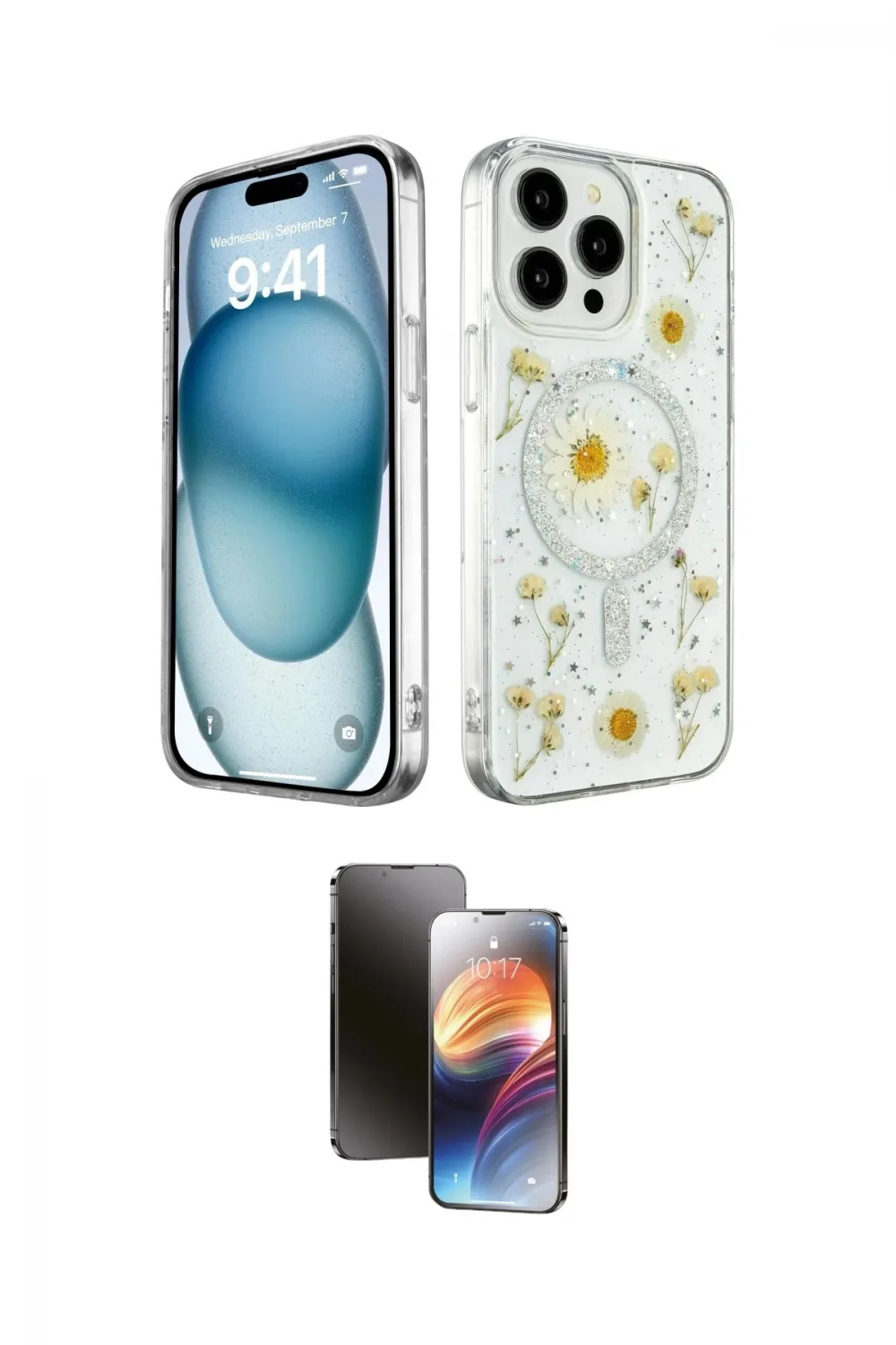 ieg™ iPhone 15 Pro Max Kılıf Kozmos Doku - Siyah 3D Antistatik Mat Seramik Nano Ekran Koruyucu